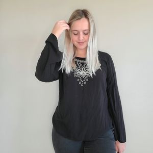 Black Long Sleeved Criss Cross Back Blouse